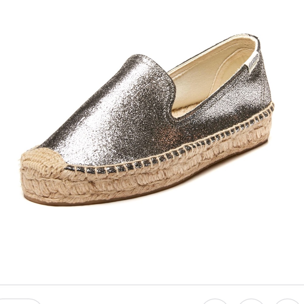 Soludos Silver Espadrille Platforms